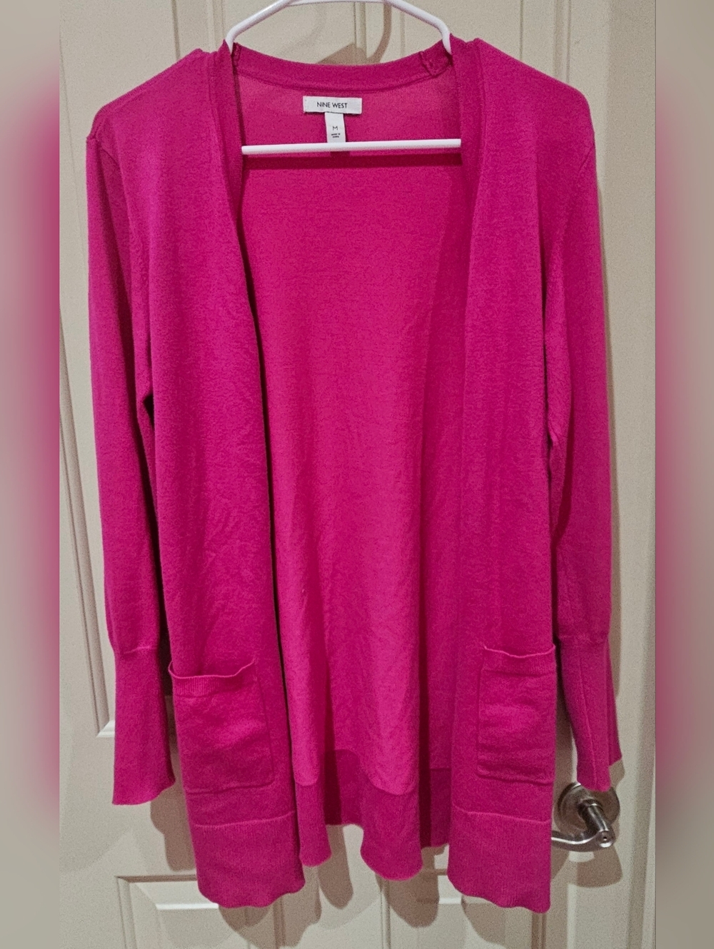 Nine West Women's Fuchsia Open-Front Cardigan Sweater Size Medium